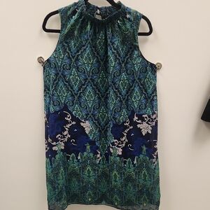 Roz & Ali Vibrant Green and Blue Mini Dress Medium
